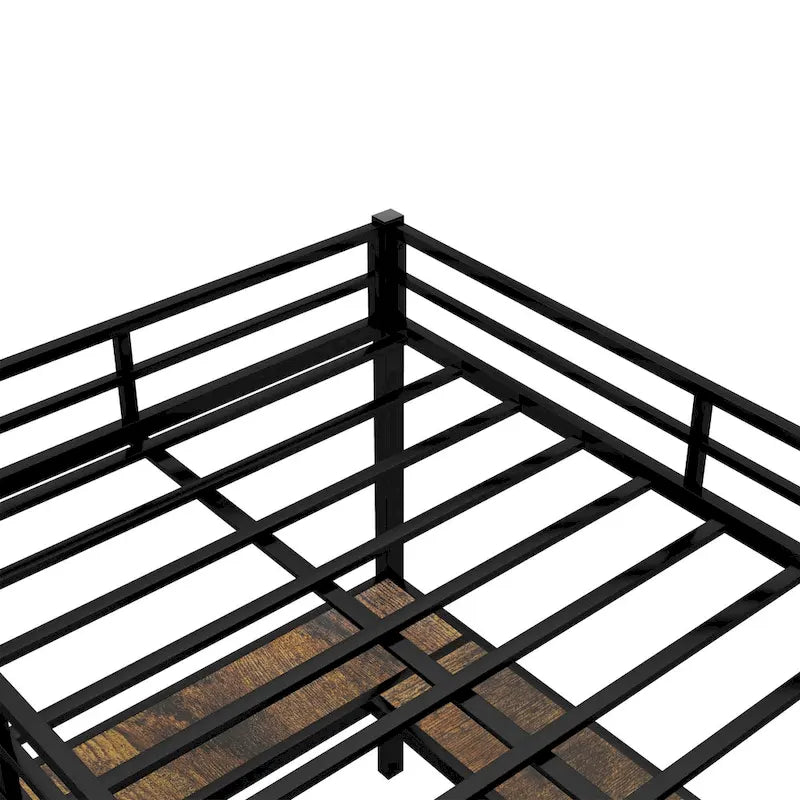 Twin XL Metal Loft Bed with L-Shaped Desk, Pegboard, LED Lights and Shelves, Black