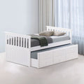 Letto capitano singolo con letto estraibile e 3 cassetti, legno massello, testiera Mission, bianco noce scuro blu notte