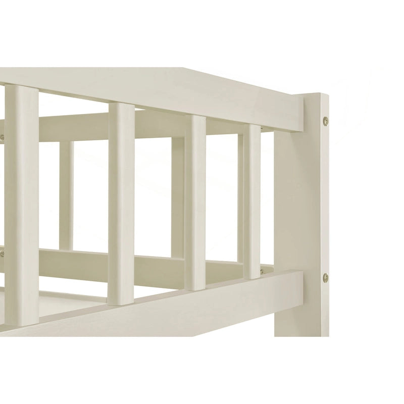 Twin over Full Bunk Bed with Storage Staircase, Open Shelves, Trundle and Convertible Design, Cream Grey
