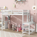 Twin Pine High Loft Bed with Landing Platform, Side Ladder and Open Under-Bed Space, White Gray