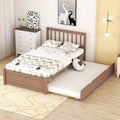 Cama de plataforma Twin de madera de caucho con cama nido extraíble, cabecero Mission, nogal