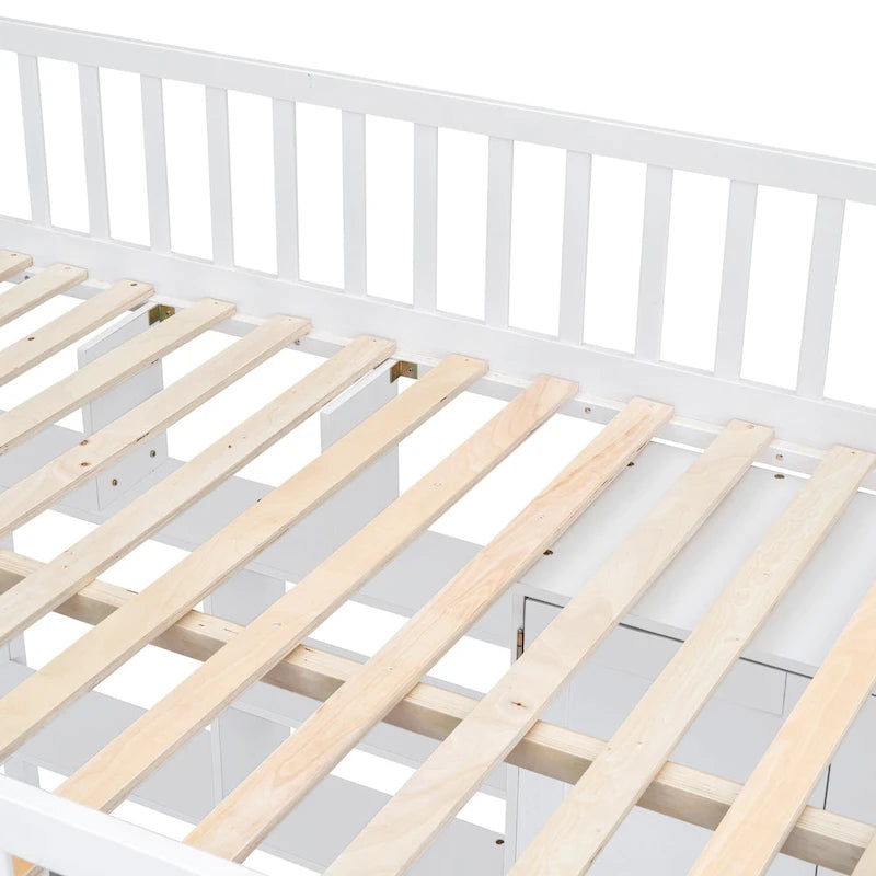 Full Size Pine Loft Bed with Desk, Double-Door Wardrobe, Drawers and Storage Staircase, Gray Espresso White
