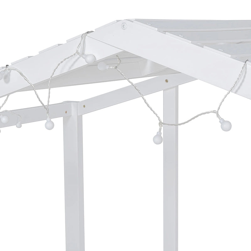 Twin House Loft Bed with Slide, Chalkboard and Star String Lights, White Gray