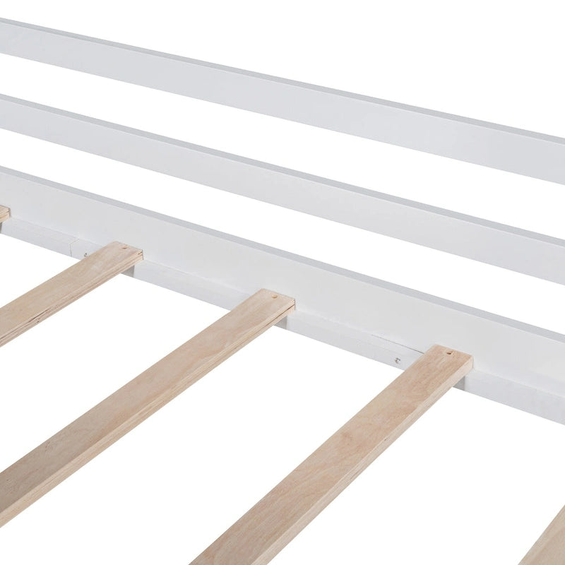 Twin House Loft Bed with Slide, Chalkboard and Star String Lights, White Gray