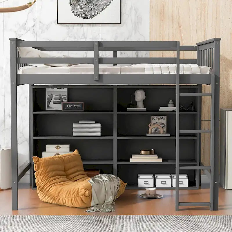 Loft Bed with Storage Shelves