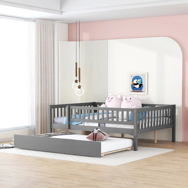 Full Size Wood Daybed With Trundle and Fence