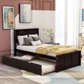Solid Wood Platform Bed with Twin Trundle, Panel Headboard and Footboard, Espresso