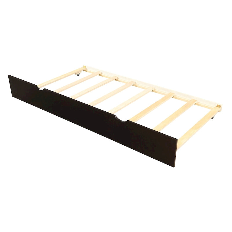 Solid Wood Platform Bed with Twin Trundle, Panel Headboard and Footboard, Espresso