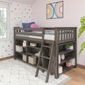 Cama alta baja infantil tamaño Twin con libreros de 3 y 6 estantes, escalera reversible y acabado con bajo contenido de COV, blanco arcilla