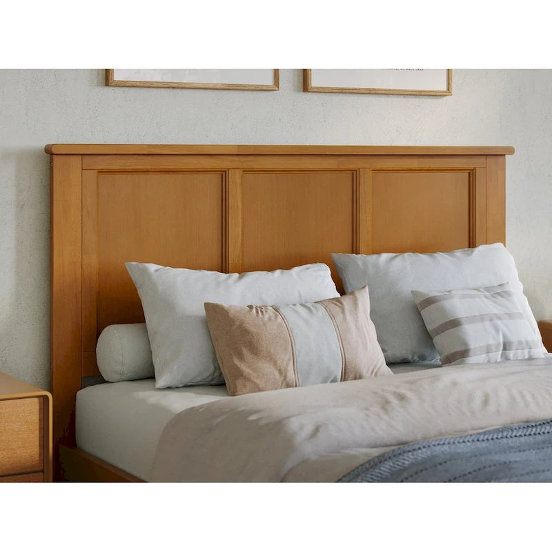 Solid Wood Platform Bed with Matching Footboard, Twin Trundle and Charging Station, Twin Full