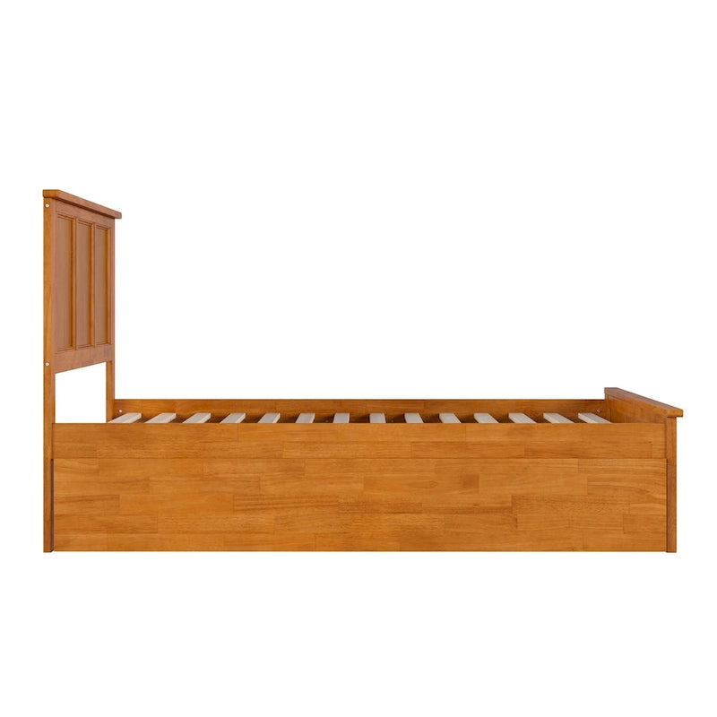 Solid Wood Platform Bed with Matching Footboard, Twin Trundle and Charging Station, Twin Full