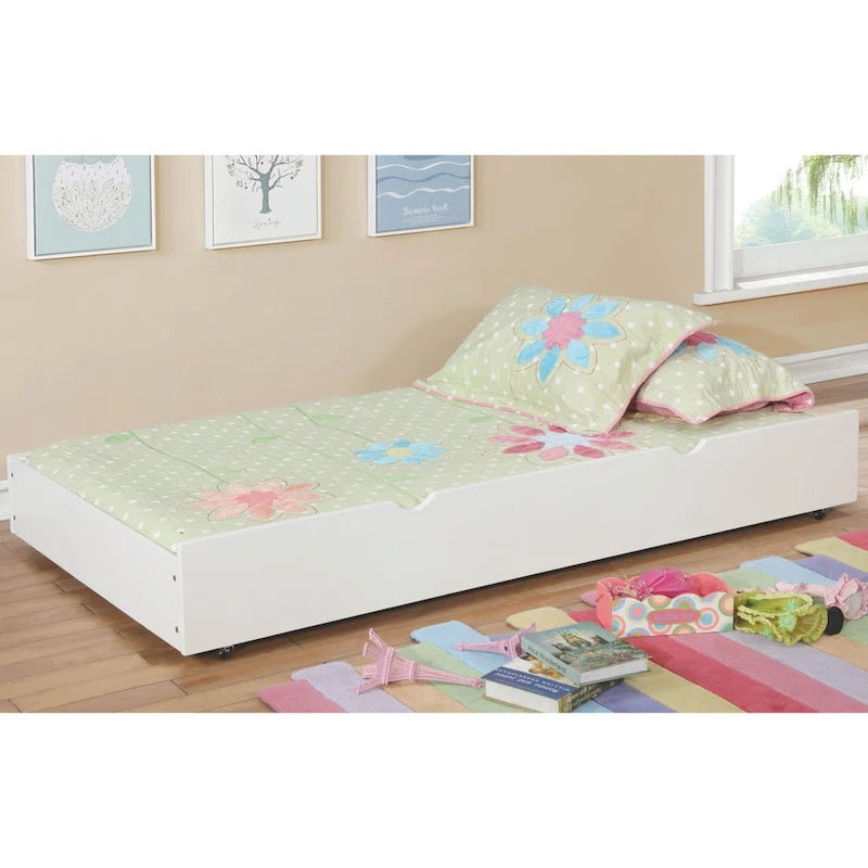 Twin-Unterbett-Ausziehbett aus Holz mit Rollen und 3-Fächer-Aufbewahrung, 7 Farben