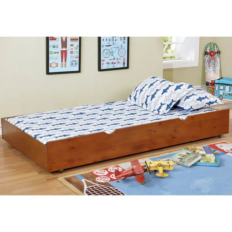 Twin-Unterbett-Ausziehbett aus Holz mit Rollen und 3-Fächer-Aufbewahrung, 7 Farben