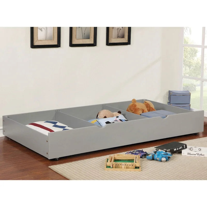 Twin-Unterbett-Ausziehbett aus Holz mit Rollen und 3-Fächer-Aufbewahrung, 7 Farben