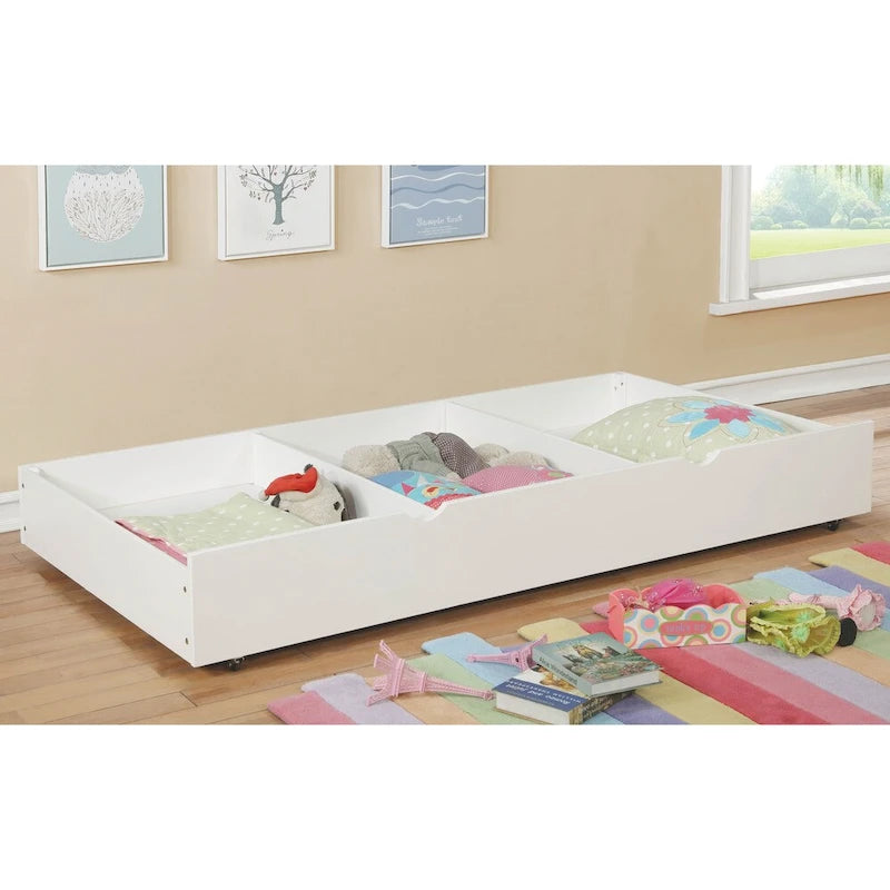 Twin-Unterbett-Ausziehbett aus Holz mit Rollen und 3-Fächer-Aufbewahrung, 7 Farben