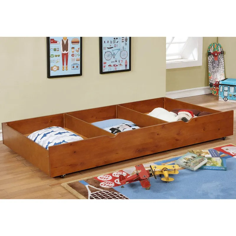 Twin-Unterbett-Ausziehbett aus Holz mit Rollen und 3-Fächer-Aufbewahrung, 7 Farben
