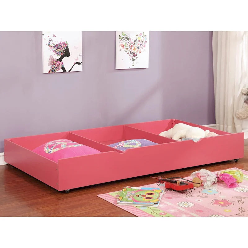 Twin-Unterbett-Ausziehbett aus Holz mit Rollen und 3-Fächer-Aufbewahrung, 7 Farben