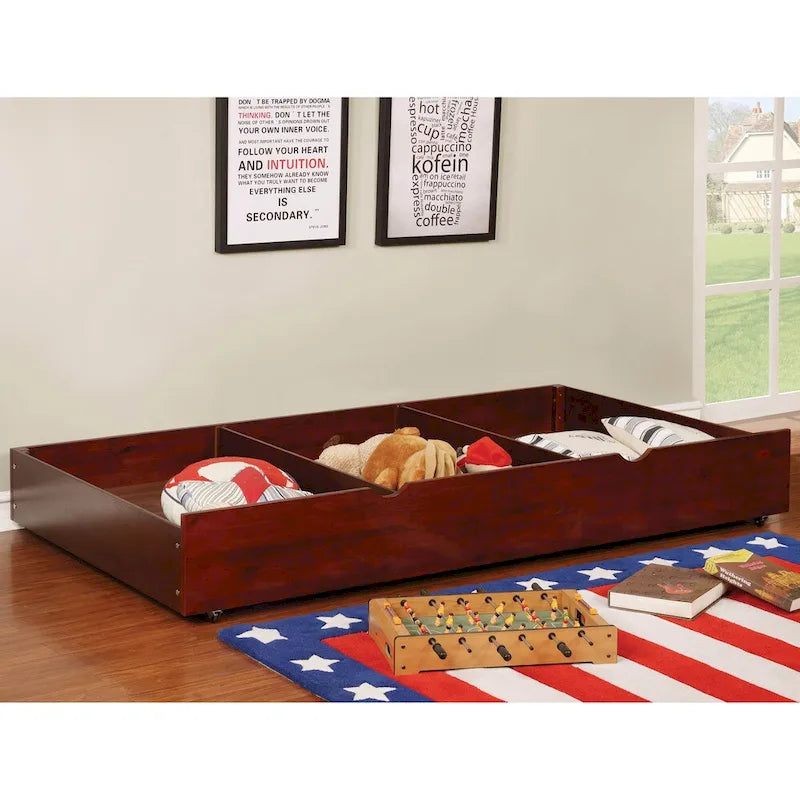 Twin-Unterbett-Ausziehbett aus Holz mit Rollen und 3-Fächer-Aufbewahrung, 7 Farben