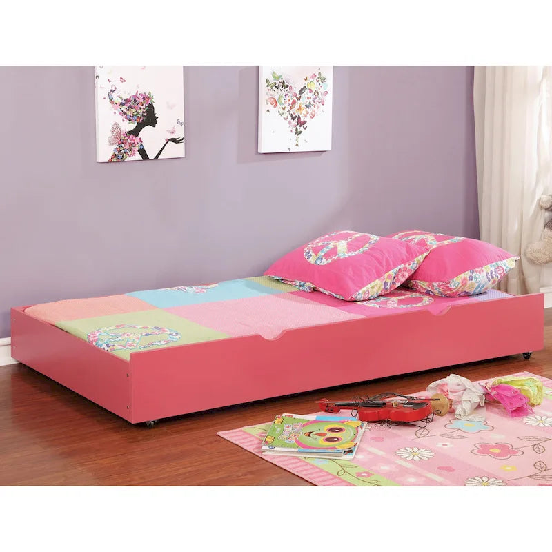 Twin-Unterbett-Ausziehbett aus Holz mit Rollen und 3-Fächer-Aufbewahrung, 7 Farben