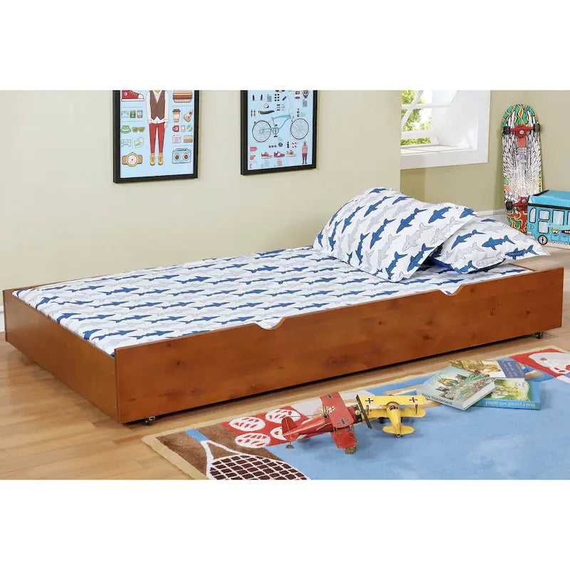Twin-Unterbett-Ausziehbett aus Holz mit Rollen und 3-Fächer-Aufbewahrung, 7 Farben