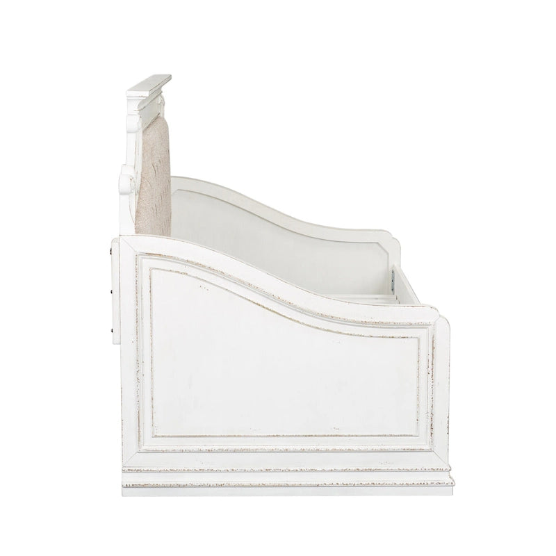 Twin Daybed with Tufted Chenille Back and Scrolled Cap Rail, Antique White
