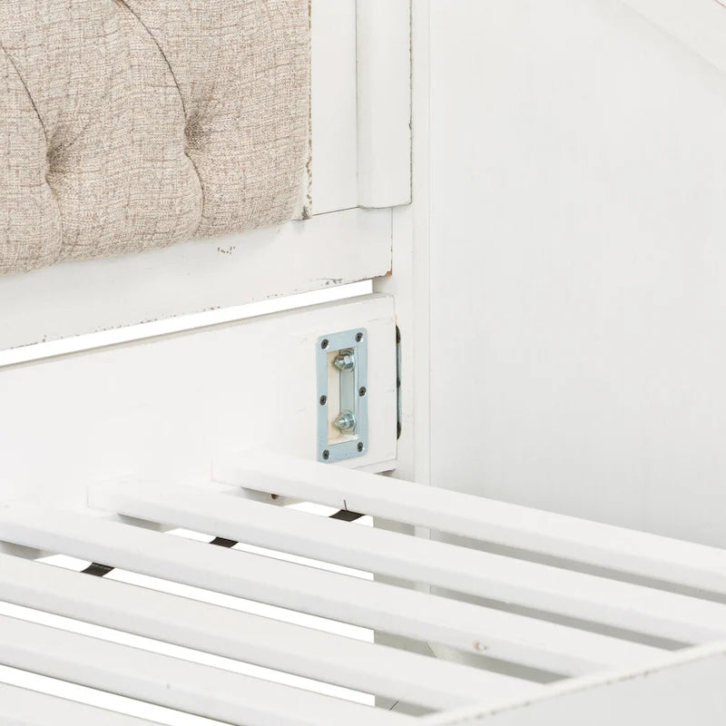 Twin Daybed with Tufted Chenille Back and Scrolled Cap Rail, Antique White
