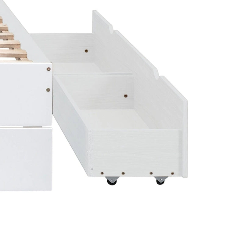 Full Size Wood Platform Bed with Twin Trundle and 2 Underbed Drawers, White+Oak White