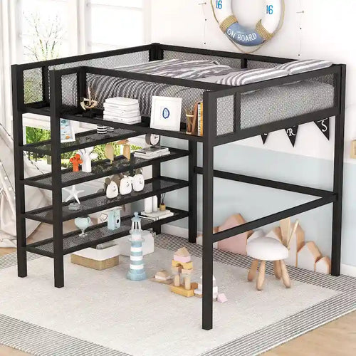 Full Loft Bed with Four Shelves