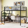 Full Size Metal Loft Bed with Under-Bed Desk and 4-Tier Storage Ladder, Black
