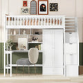 Twin Solid Wood Loft Bed with Desk, Staircase Storage and Wardrobe, White Gray Espresso