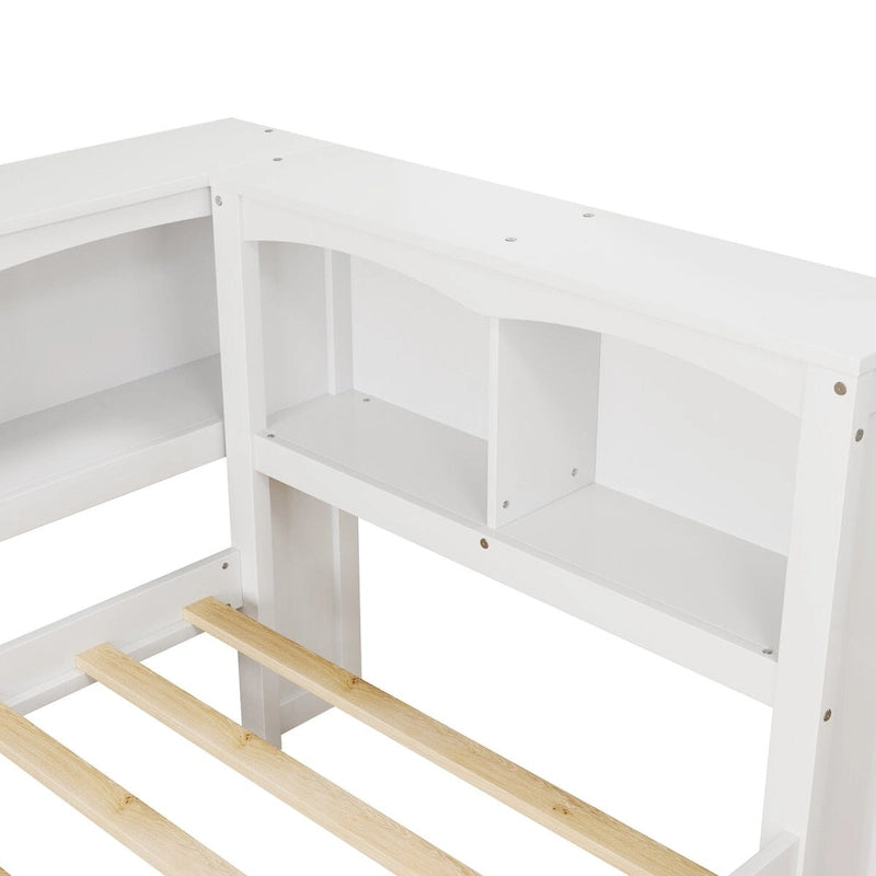 Sofá cama Twin de pino con cama nido, armarios de almacenamiento y puertos de carga USB, madera blanco
