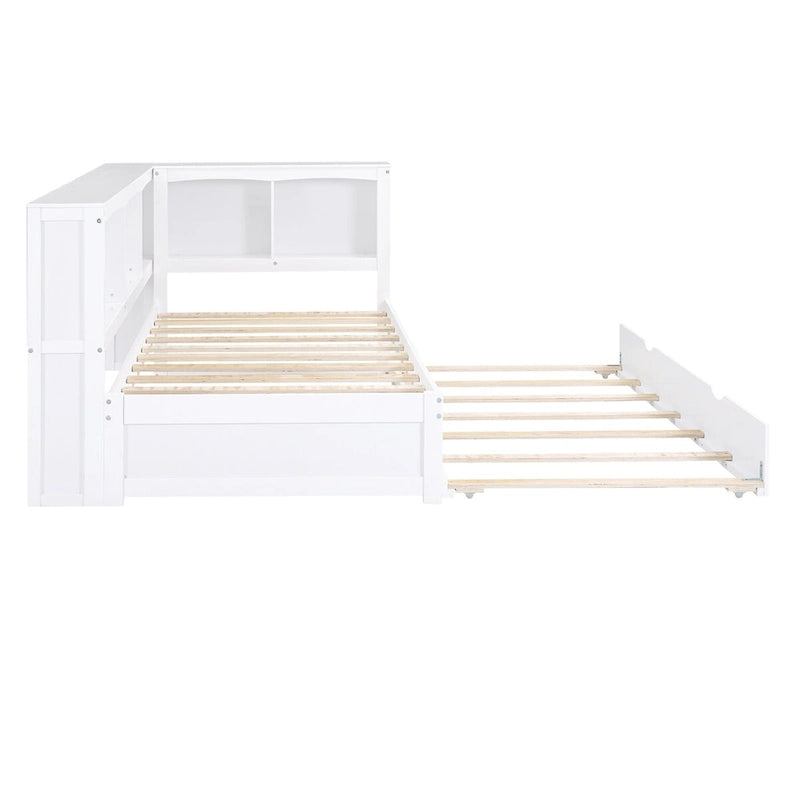 Sofá cama Twin de pino con cama nido, armarios de almacenamiento y puertos de carga USB, madera blanco