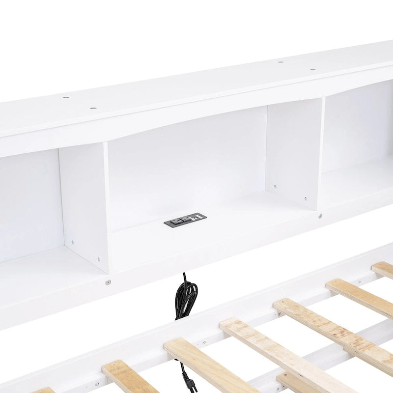 Sofá cama Twin de pino con cama nido, armarios de almacenamiento y puertos de carga USB, madera blanco