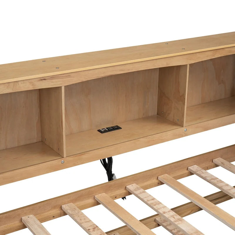 Sofá cama Twin de pino con cama nido, armarios de almacenamiento y puertos de carga USB, madera blanco