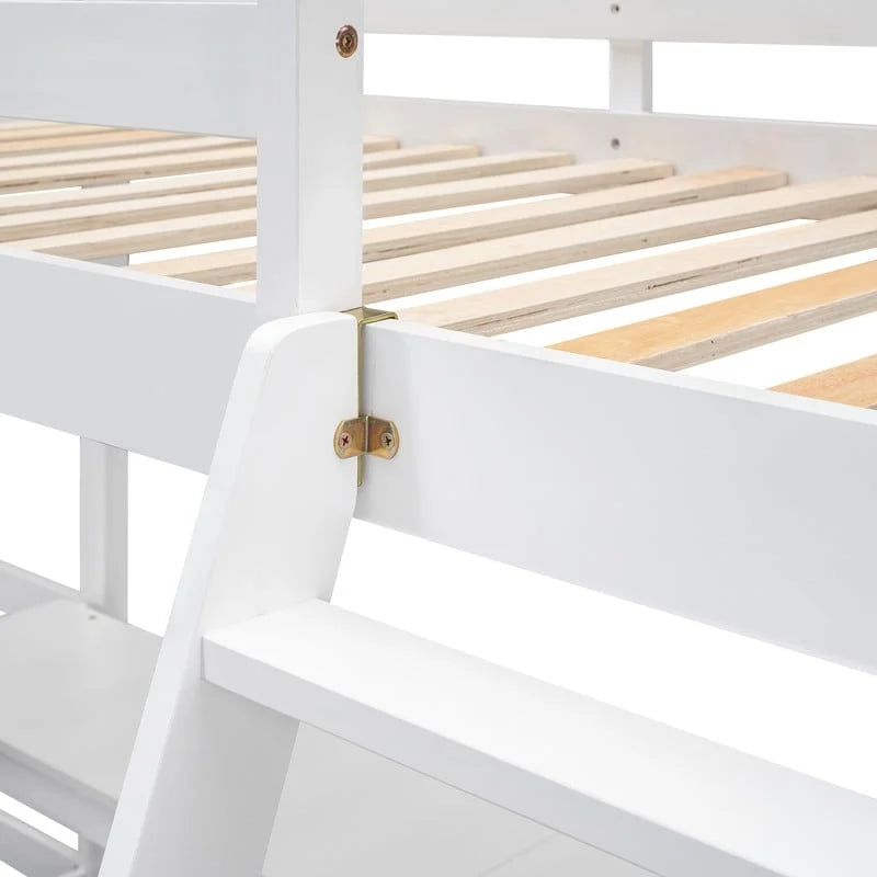 Twin L-Shaped Loft Bed with 2 Desks and Ladder, Solid Pine, Gray White
